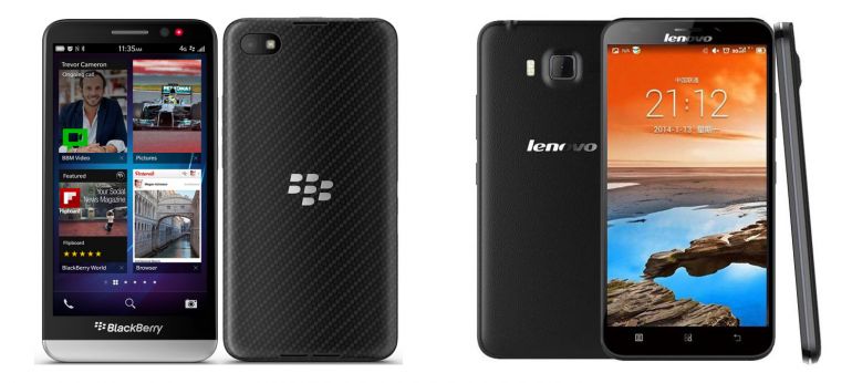 2 популярные марки смартфонов Lenovo A916 и BlackBerry Z30