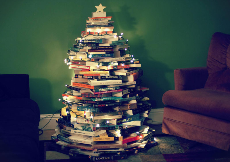 Christmas tree made of books